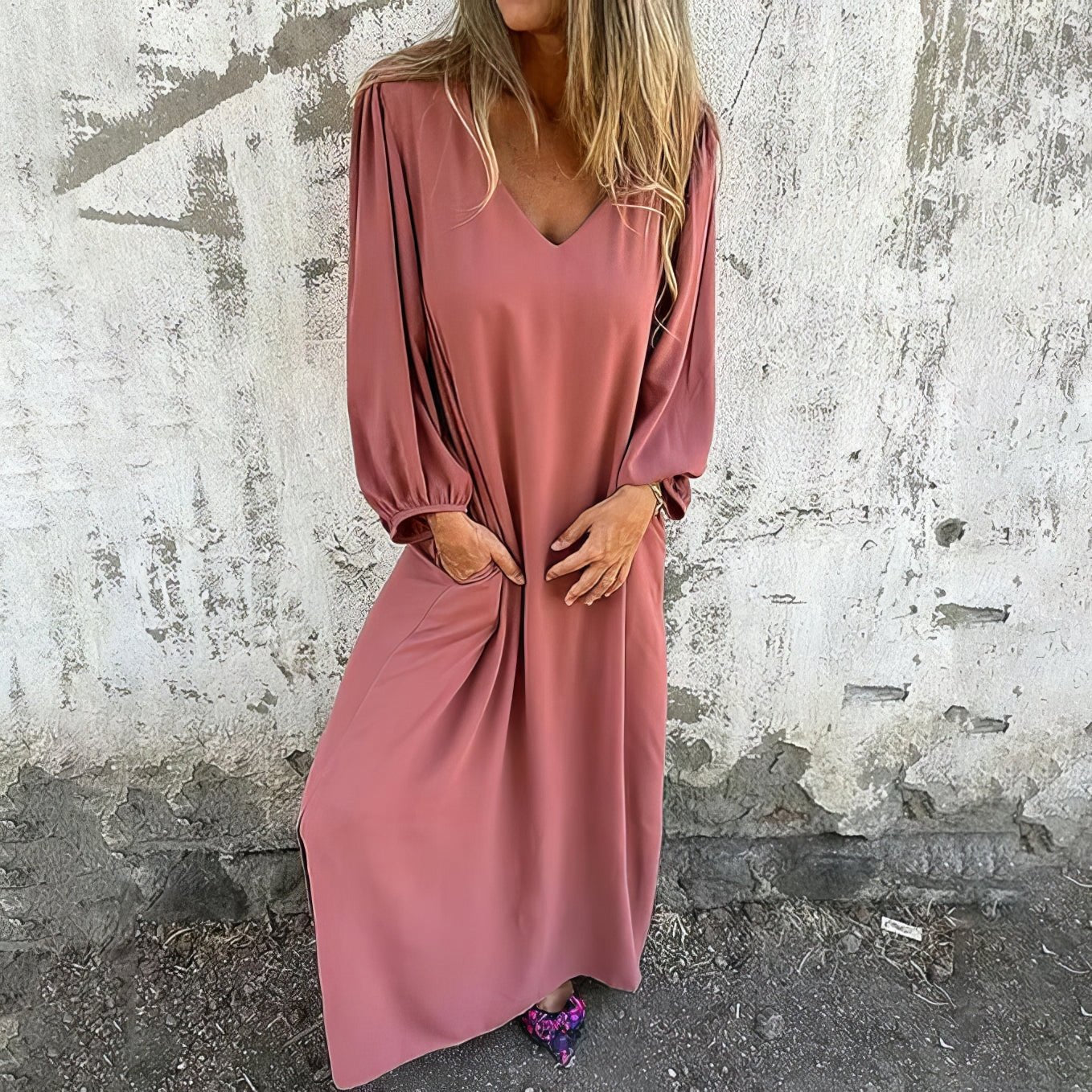 Signe | Lång Boho Klänning med Fickor | Perfekt för varje tillfälle!