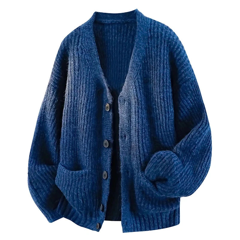 Avslappnad V-ringad cardigan