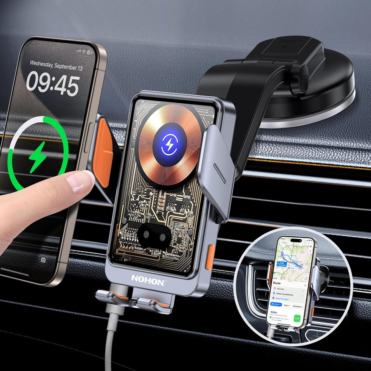 Luca™ | Smart Trådlös Billaddare & Mobilhållare