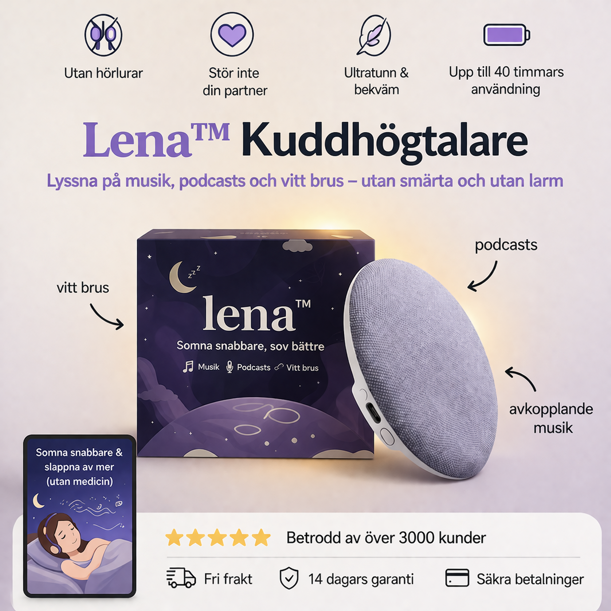 Lena™ | Somna Med Ditt Eget Ljud – Helt Utan Störning
