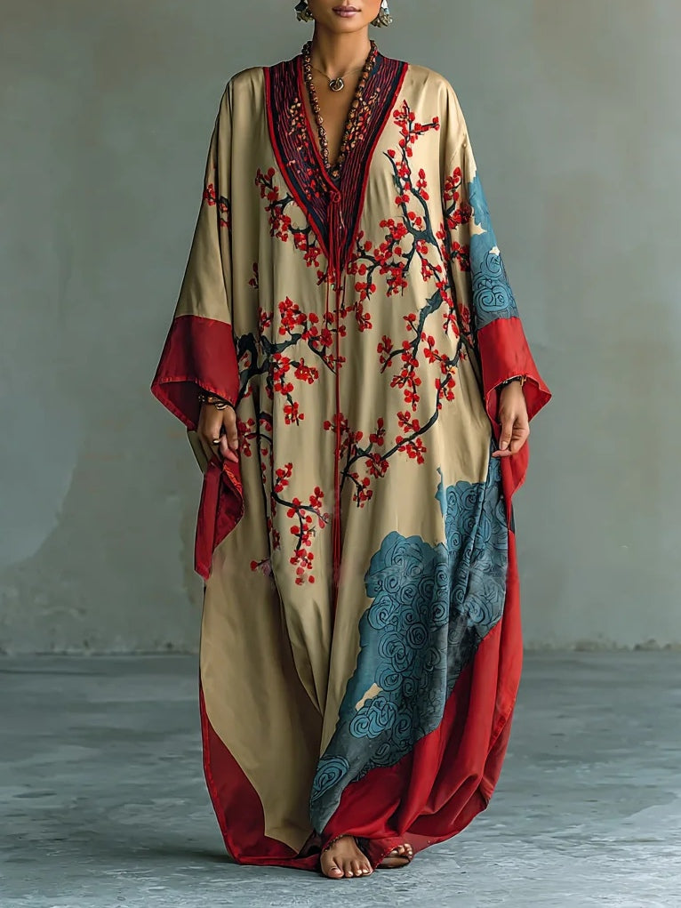 Akari™ | Maxiklänning Med Japansk Blomprint / 2XL
