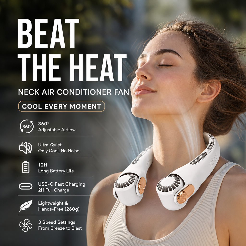 ArcticFlow™ | 360° Neck Fan – Hands-Free Cooling & Whisper-Quiet Comfort