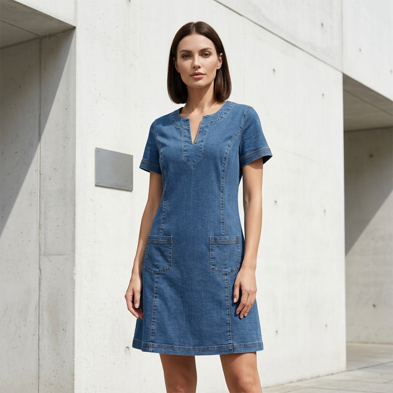 Harper™ | Breathable V-Neck Denim Dress With Flattering Everyday Comfort