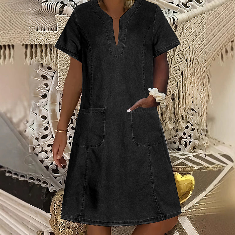 Harper™ | Breathable V-Neck Denim Dress With Flattering Everyday Comfort