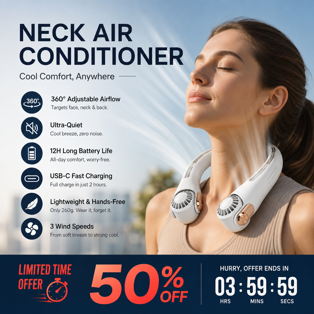 ArcticFlow™ | 360° Neck Fan – Hands-Free Cooling & Whisper-Quiet Comfort